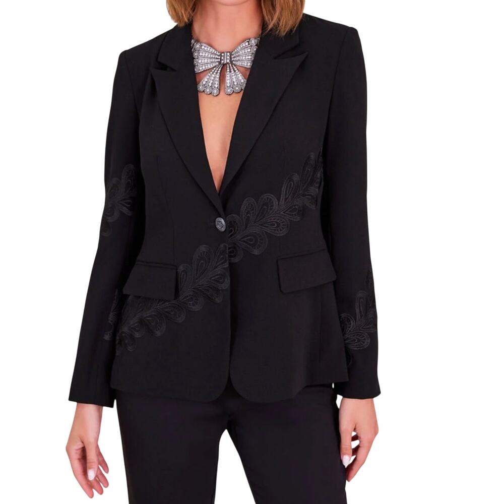 Anne Fontaine Paris Castella Black Floral Blazer Women's Size 38 Quiet Luxury